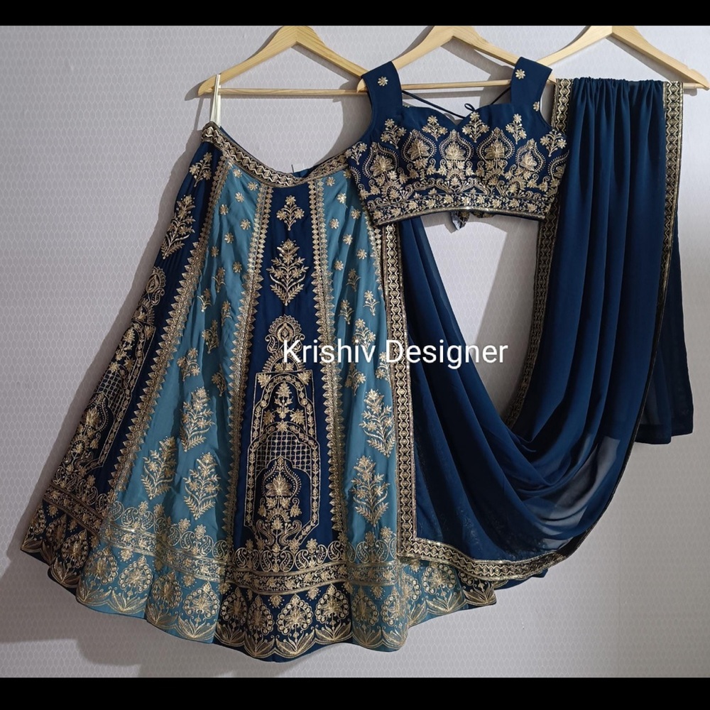 Elegant Blue and Gold Lehenga Set